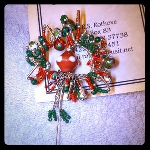 Handmade Silver and Green/Red Glass Hat Pin